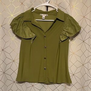 Green Puff Sleeve Blouse